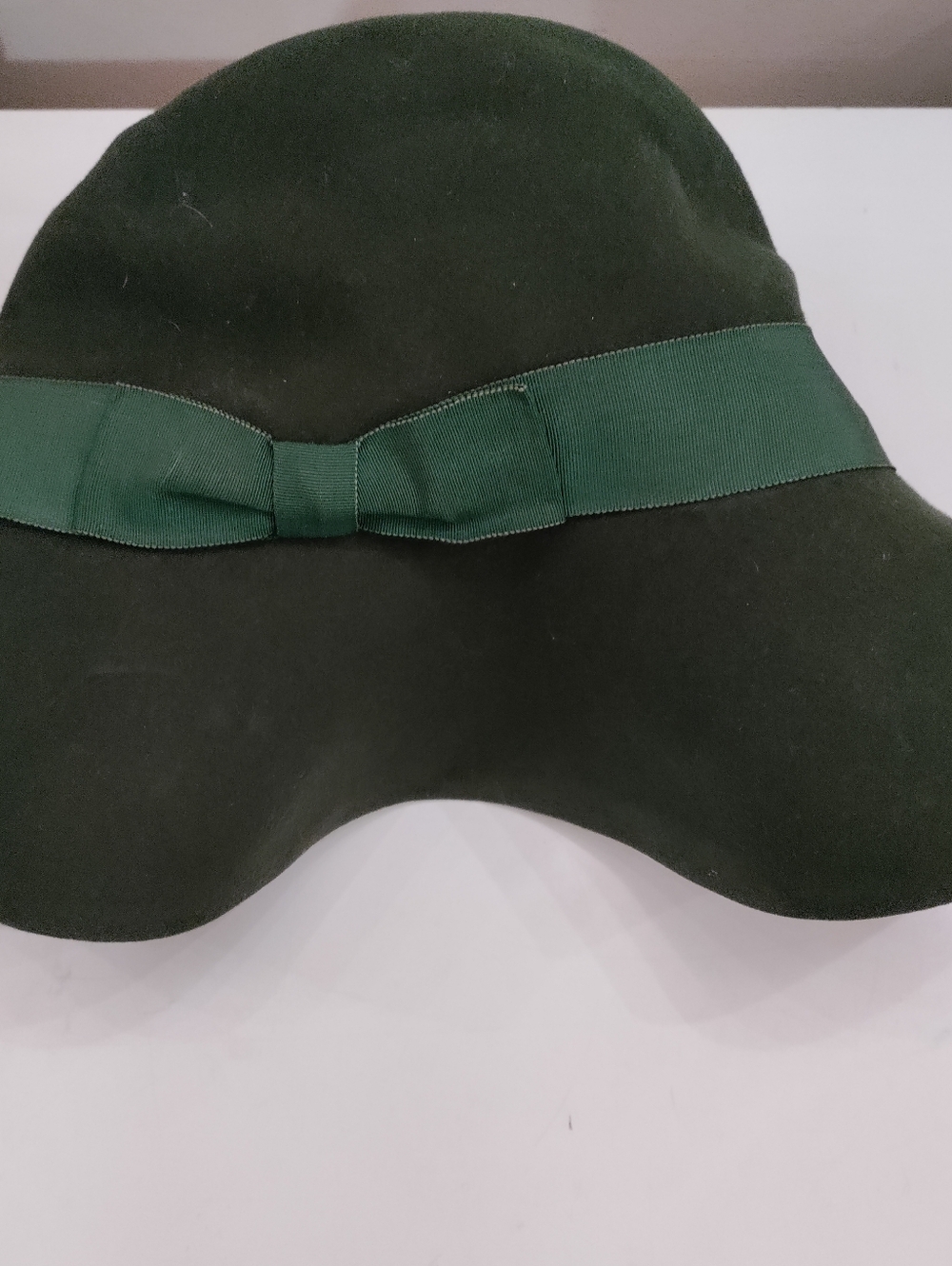 Vintage Dark Green Wide Brim Cloche Felt Hat - Picture 3 of 4